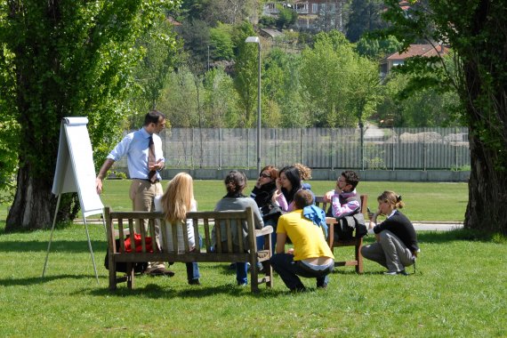 Students learning outside