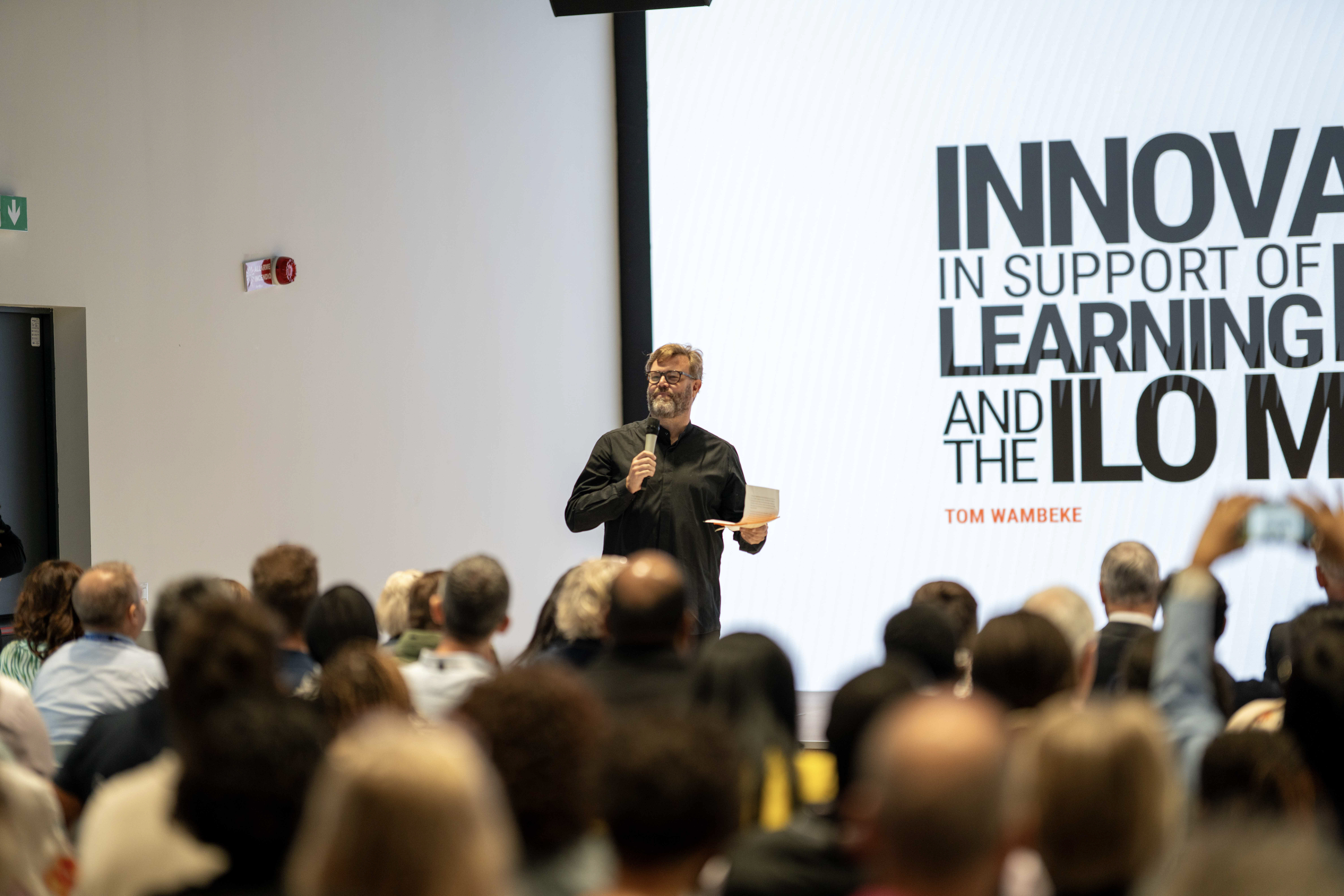 Tom Wambeke, ITCILO Chief of Learning Innovation, addresses the audience during Innovation Day 2026, speaking about innovation in support of learning, people and the ILO mandate.