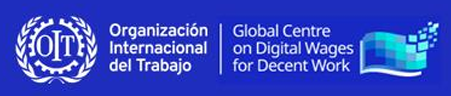 Banner con el logotipo de la Organización Internacional del Trabajo (OIT) y el texto del Centro Mundial sobre Salarios Digitales para el Trabajo Decente, sobre fondo azul.