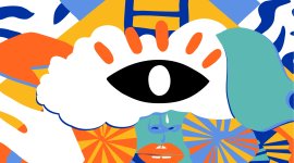 abstract graphic incorporating various shapes and colors