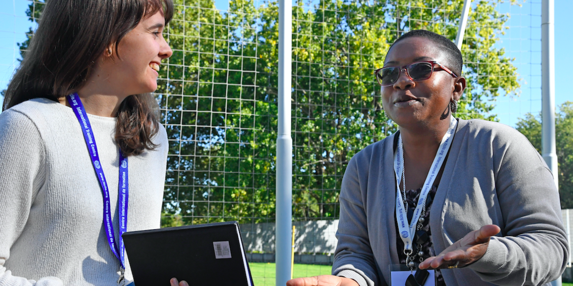 Interviewer and participant talking