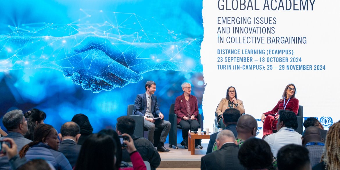 panelists on stage during a social partners event at itcilo