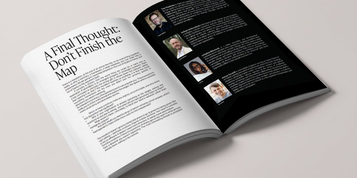 Open booklet displaying the final pages of Reclaiming Curiosity and Serendipity at Work