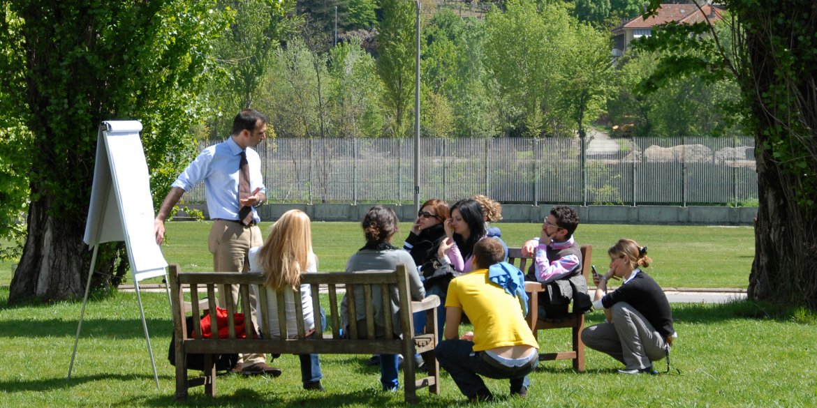 Students learning outside