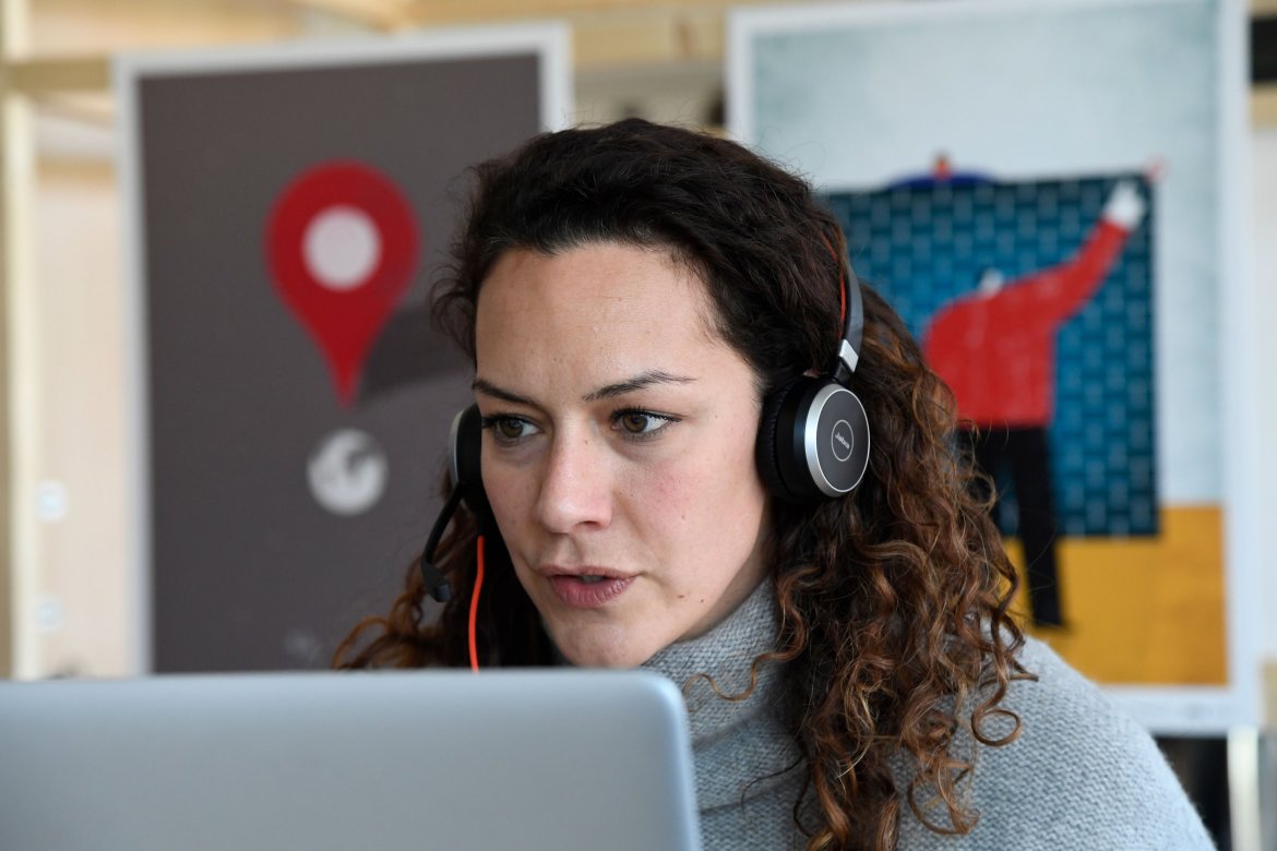 woman with headphones