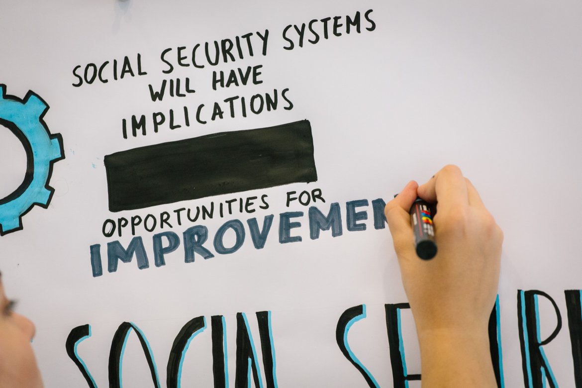 writing on whiteboard about social security