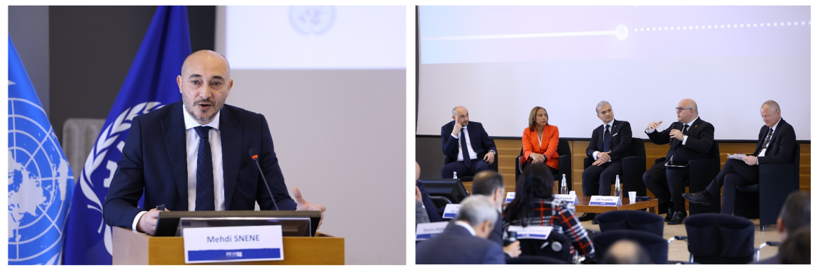 Mehdi Snene and agency directors Christophe Perrin (ITCILO), Michelle Gyles-McDonnough (UNITAR), Miguel Panadero (UNSSC), and Leif Villadsen (UNICRI)