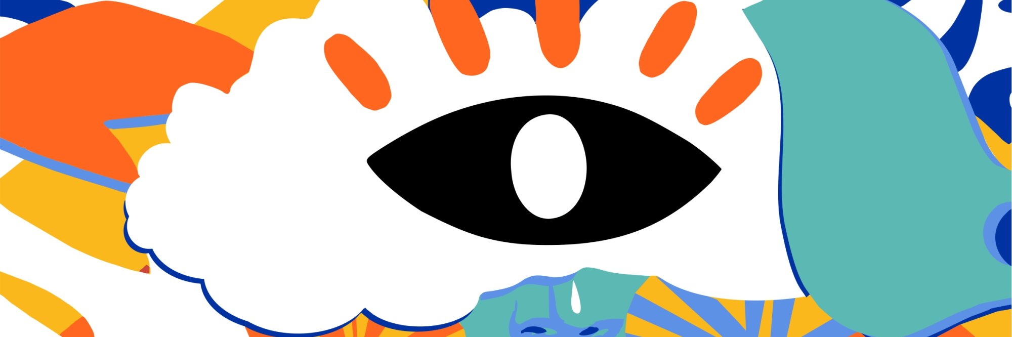 abstract graphic incorporating various shapes and colors
