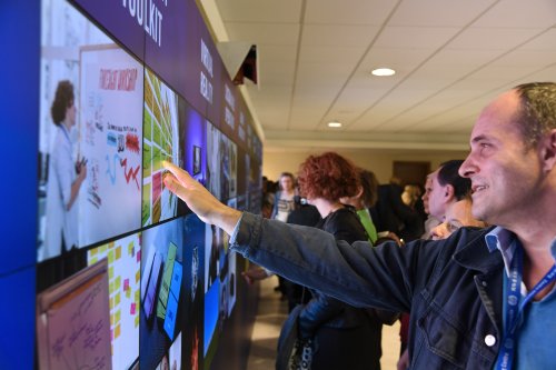 man using touch screen