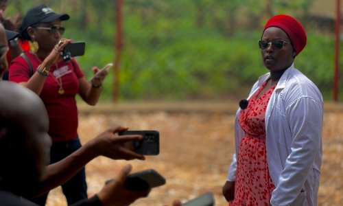 woman farmer being interviewed in the field