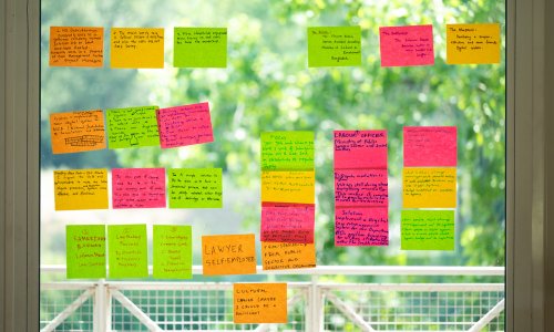 photos of sticky notes pasted on glass