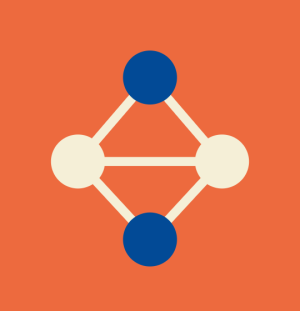 A connected-nodes/network icon (small circles linked by lines), or a globe with dots — signals international community and connection