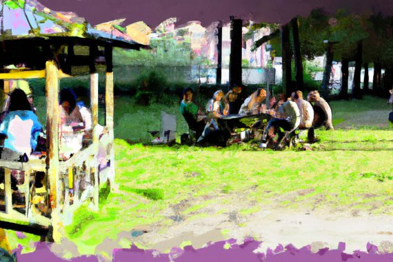 DALL·E 2023-05-03 11.05.31 - people in a park at a conference in Turin in late afternoon rendered as water colour