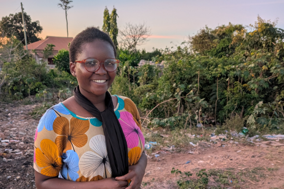 Faith Antony Baya, a WIDB-trained tailor from Shimoni, who is leveraging digital skills to grow her business and sell her garments online.